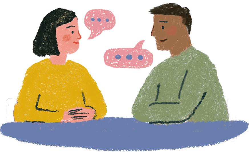 A parent and child in conversation